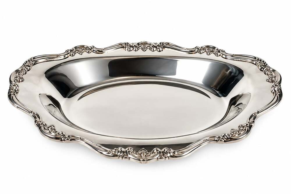 Gorham Heritage Silverplate Oval Serving Tray Y-322 Ornate Scalloped Rim